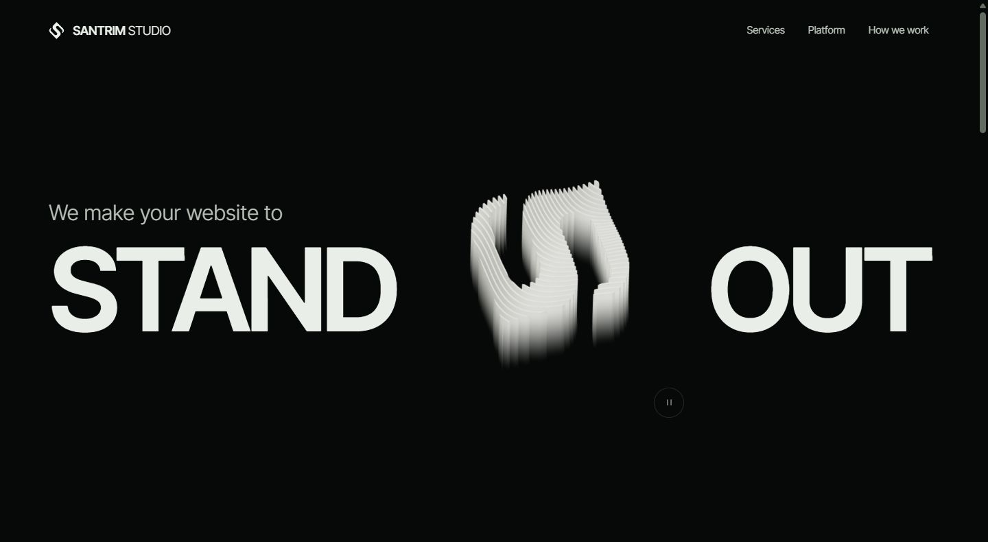 Santrim’s horizontal desktop composition with the layered logo